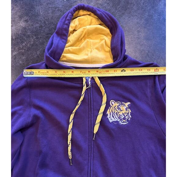 Women's LSU Tigers Sequin Peace Love LSU Hoodie Sweatshirt Size Med. Purple/Gold - Picture 11 of 13